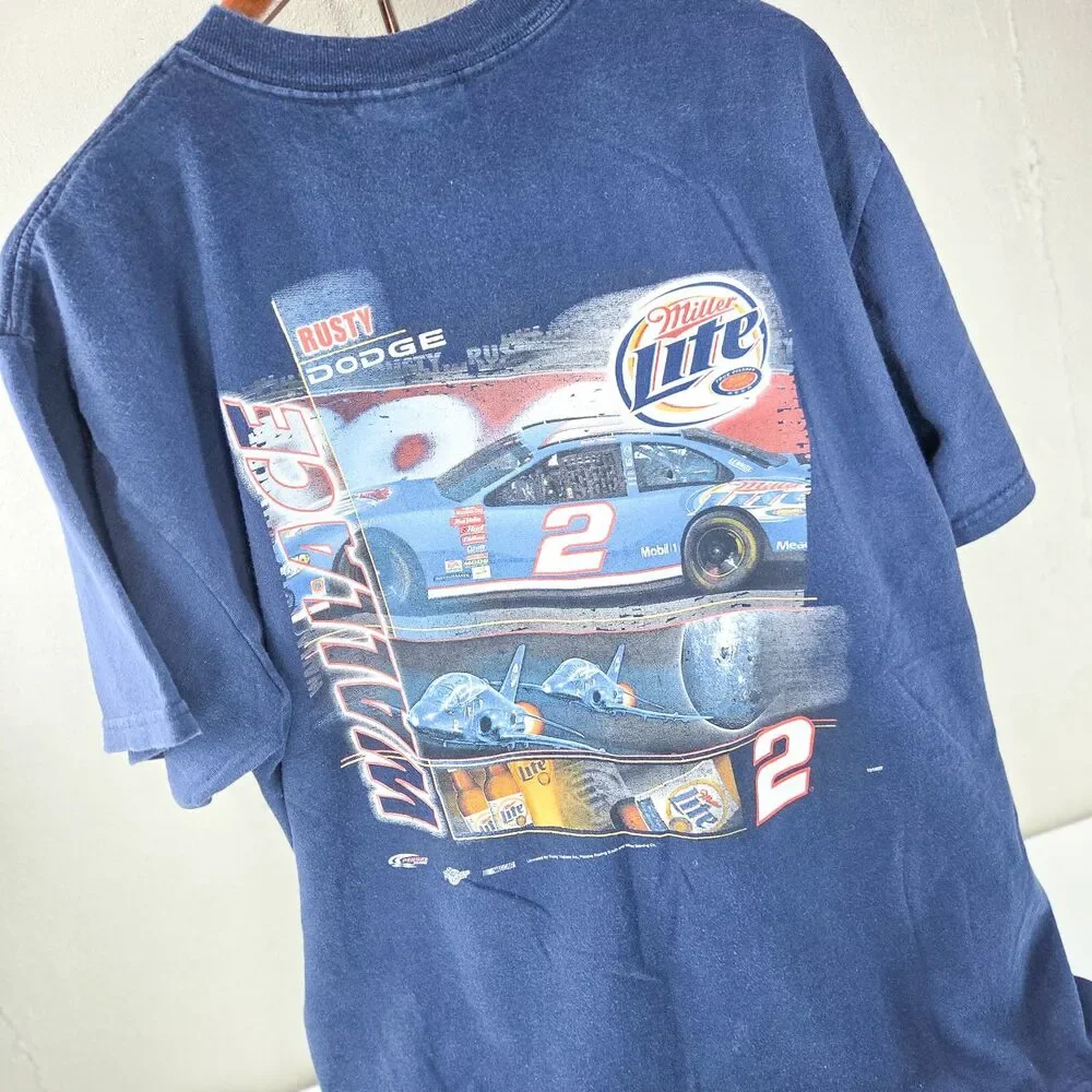 Vintage 2000s Rusty Wallace #2 Miller Lite NASCAR T-Shirt XL Double Sided